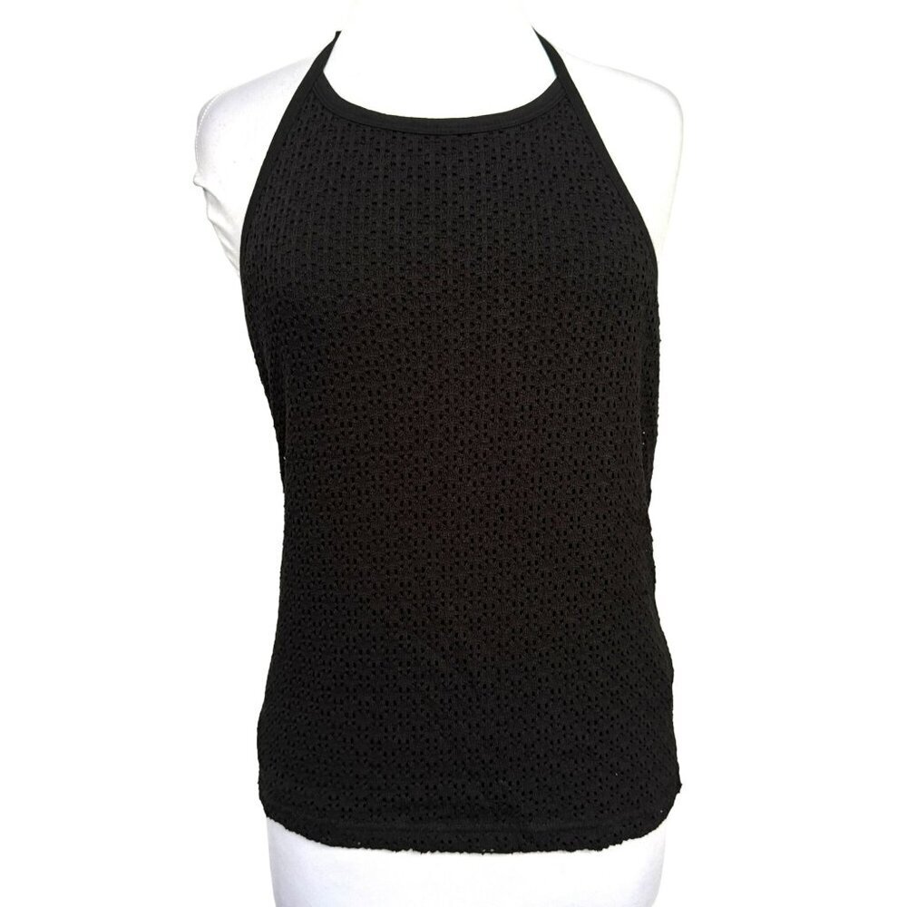 GAP Y2K Black Crochet Halter Tank Top Sz Medium Fully Lined 70's Vibe NEW